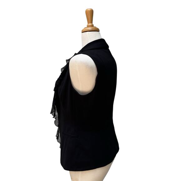 Y2K Cache Vest NWT Sz 6 Black Silk Ruffle V Neck Whimsigoth Dark Romantic 90s - Picture 8 of 11
